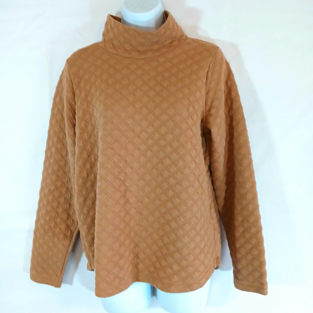 J.CREW Top Brown Quilted Textured Knit High Neck Long Sleeve Sz S Casual Office